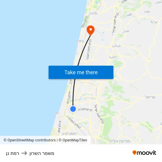 רמת גן to משמר השרון map