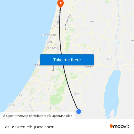 מצדות יהודה to משמר השרון map