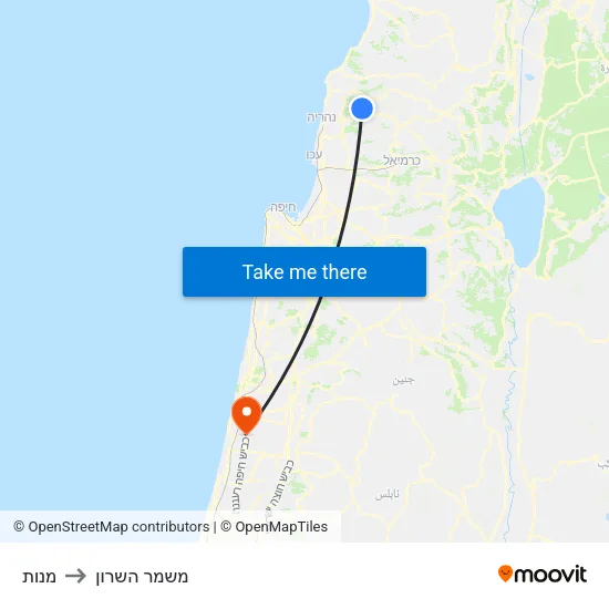מנות to משמר השרון map