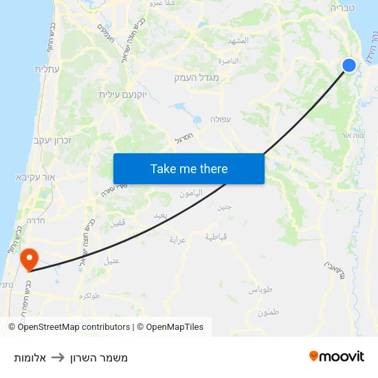 אלומות to משמר השרון map