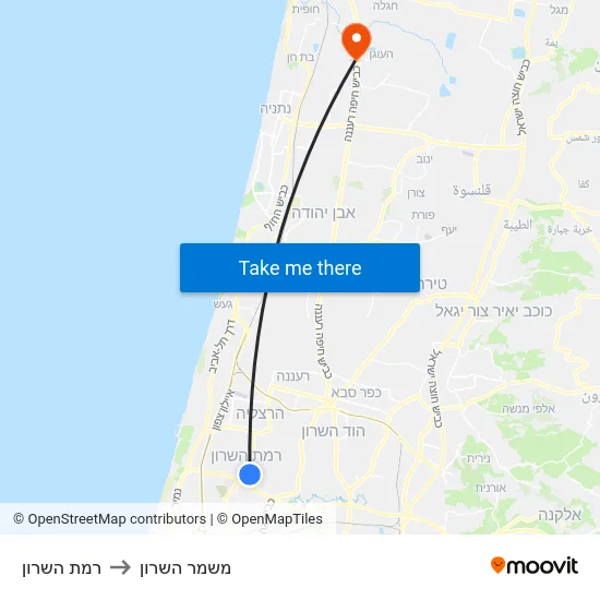 רמת השרון to משמר השרון map