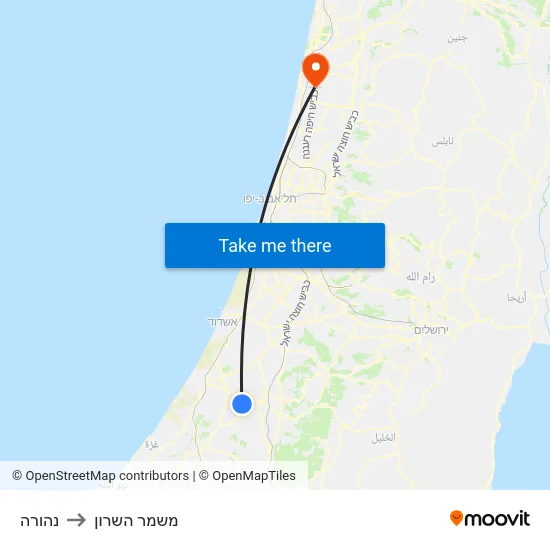 נהורה to משמר השרון map