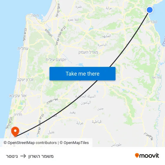 גינוסר to משמר השרון map