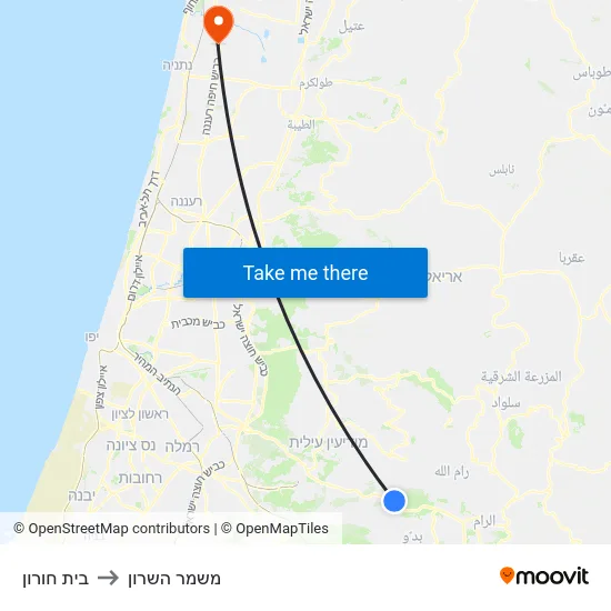בית חורון to משמר השרון map