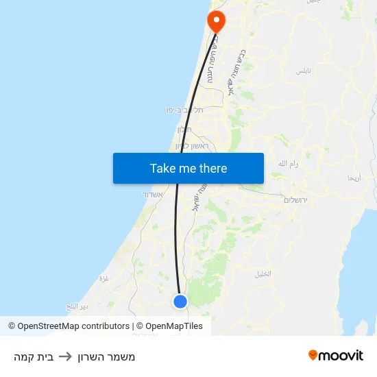 בית קמה to משמר השרון map