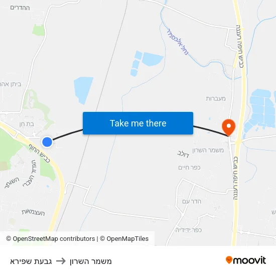גבעת שפירא to משמר השרון map