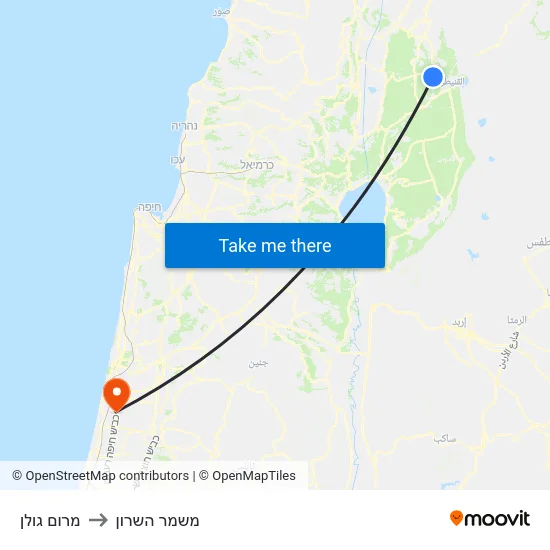 מרום גולן to משמר השרון map