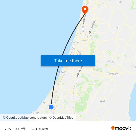 כפר עזה to משמר השרון map
