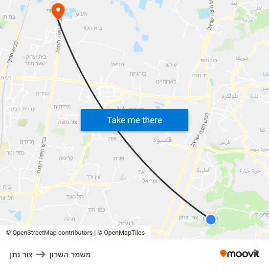 צור נתן to משמר השרון map