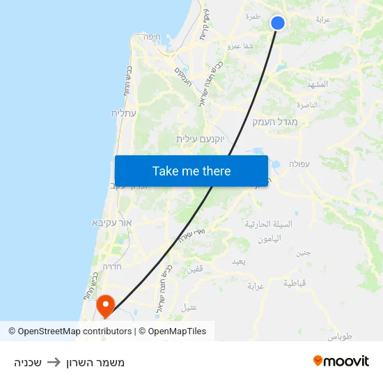 שכניה to משמר השרון map