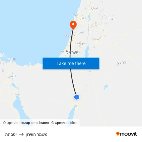 יטבתה to משמר השרון map