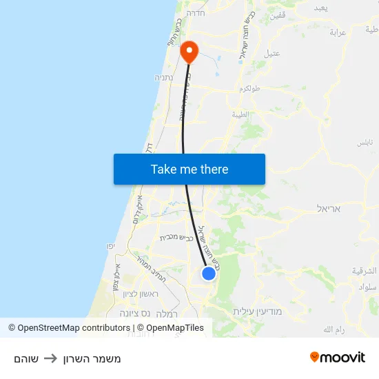 שוהם to משמר השרון map
