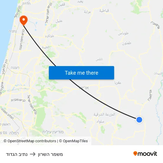 נתיב הגדוד to משמר השרון map