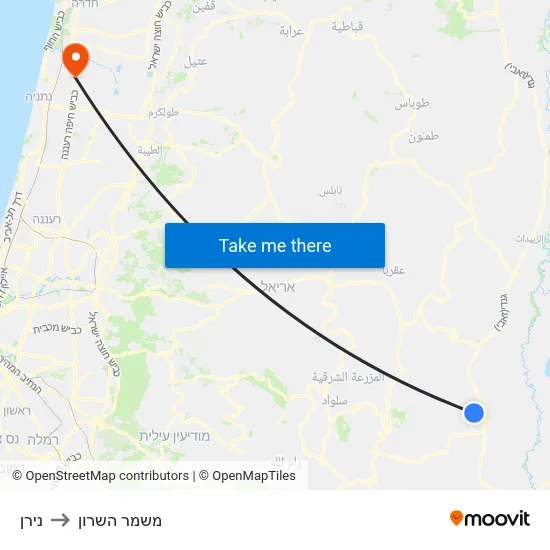 נירן to משמר השרון map