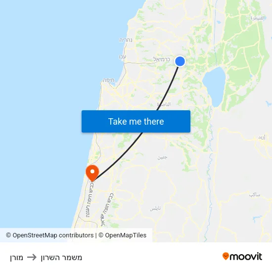 מורן to משמר השרון map