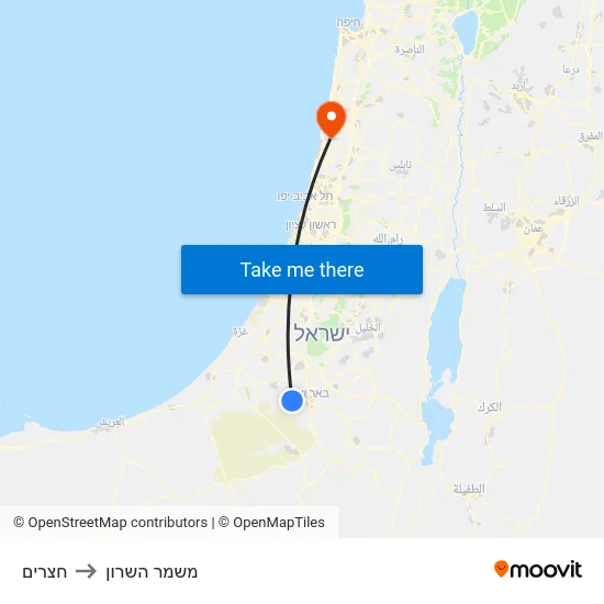 חצרים to משמר השרון map