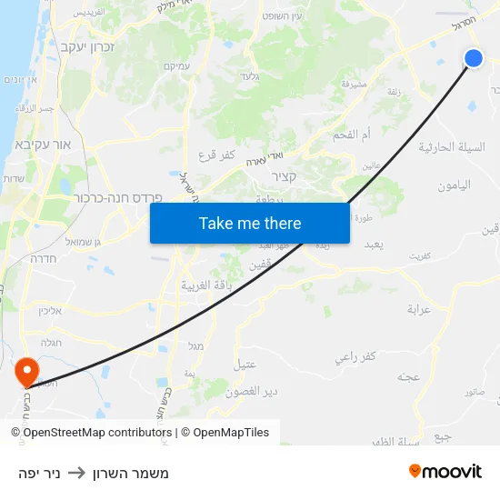 ניר יפה to משמר השרון map