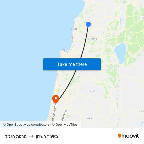 גורנות הגליל to משמר השרון map