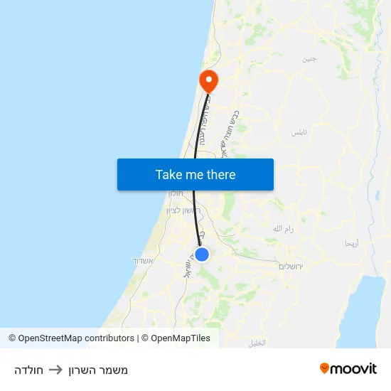 חולדה to משמר השרון map