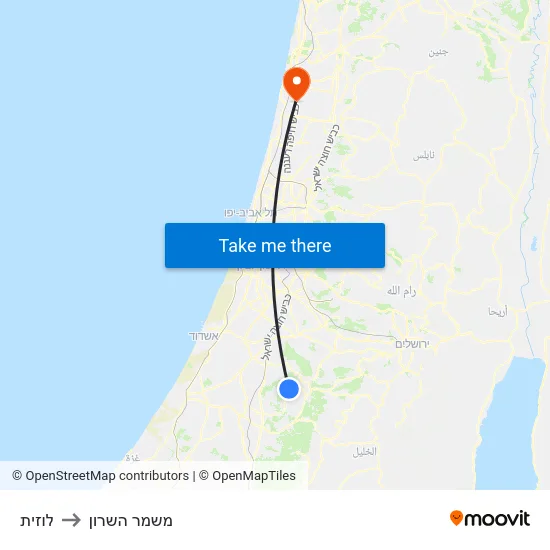 לוזית to משמר השרון map