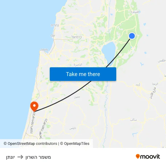 יונתן to משמר השרון map
