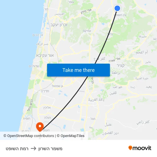 רמת השופט to משמר השרון map