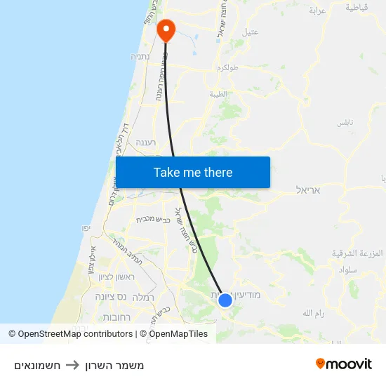חשמונאים to משמר השרון map