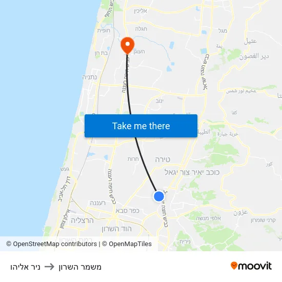 ניר אליהו to משמר השרון map