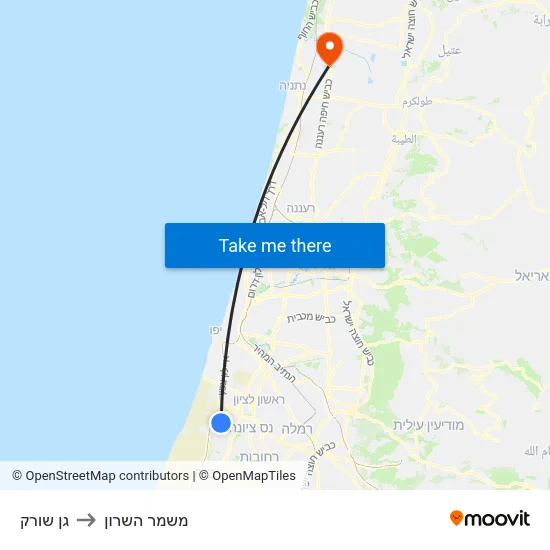 גן שורק to משמר השרון map
