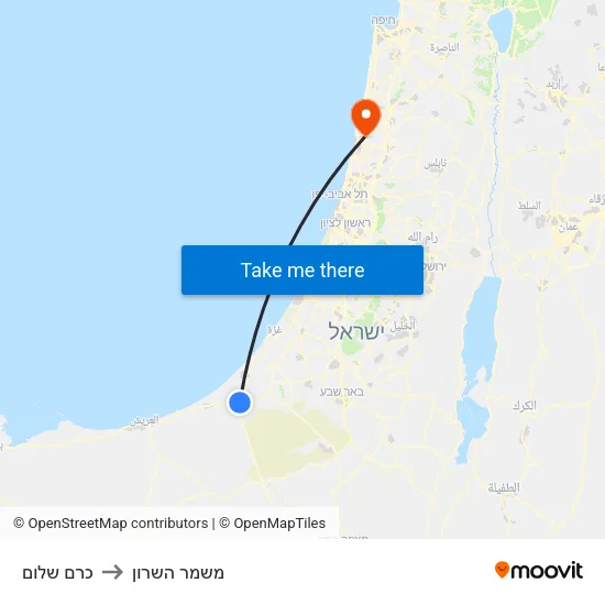 כרם שלום to משמר השרון map