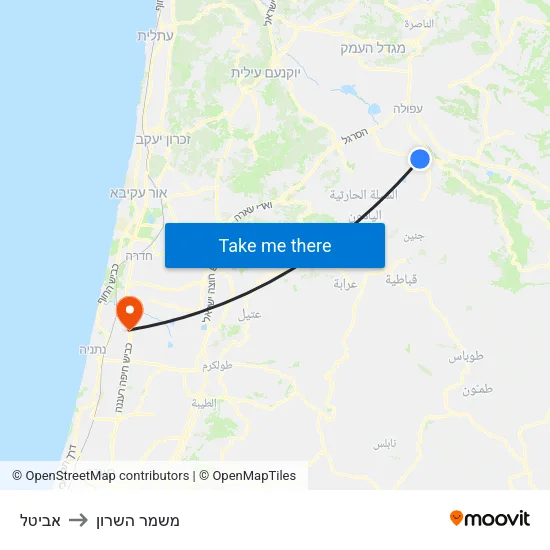 אביטל to משמר השרון map