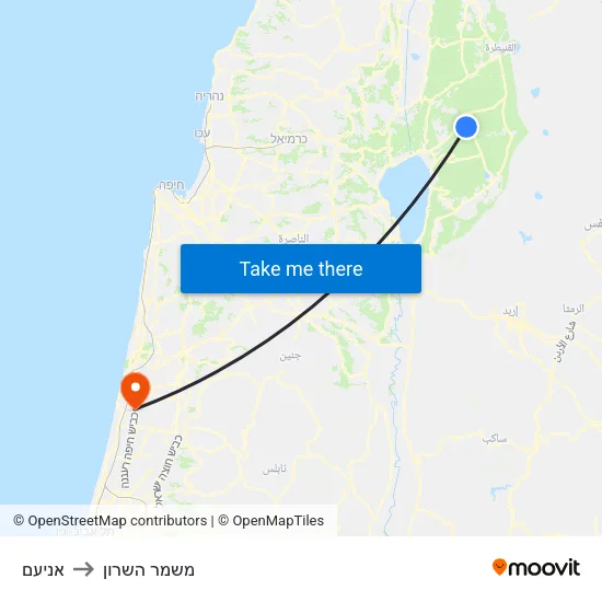 אניעם to משמר השרון map