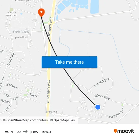 כפר מונש to משמר השרון map