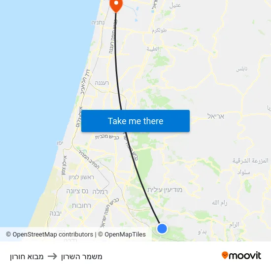 מבוא חורון to משמר השרון map