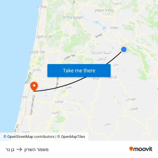 גן נר to משמר השרון map