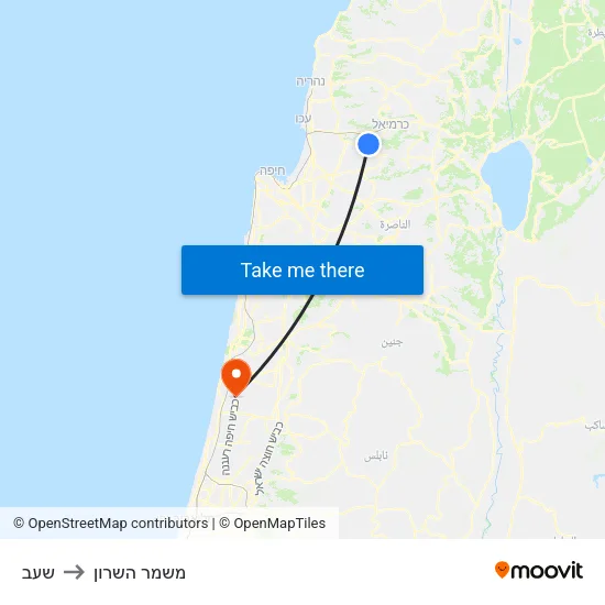 שעב to משמר השרון map