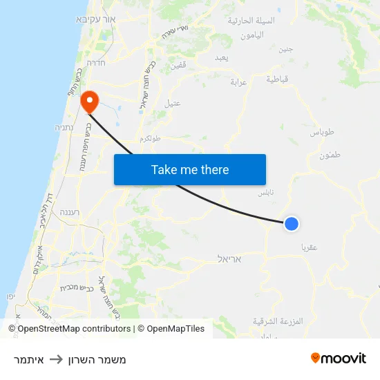 איתמר to משמר השרון map