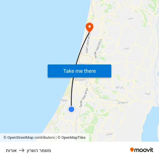 אורות to משמר השרון map