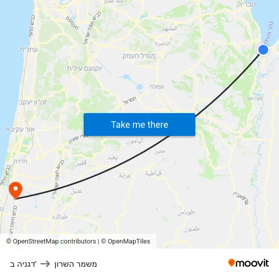 דגניה ב' to משמר השרון map