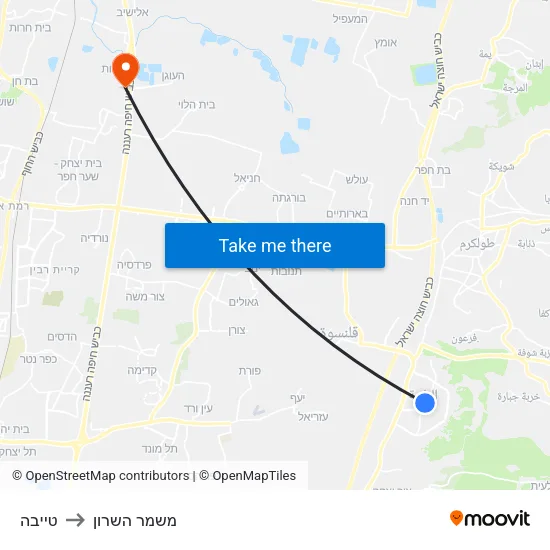 טייבה to משמר השרון map