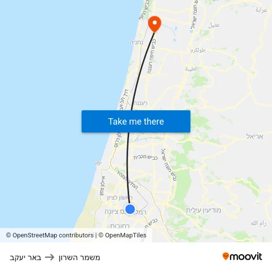 באר יעקב to משמר השרון map