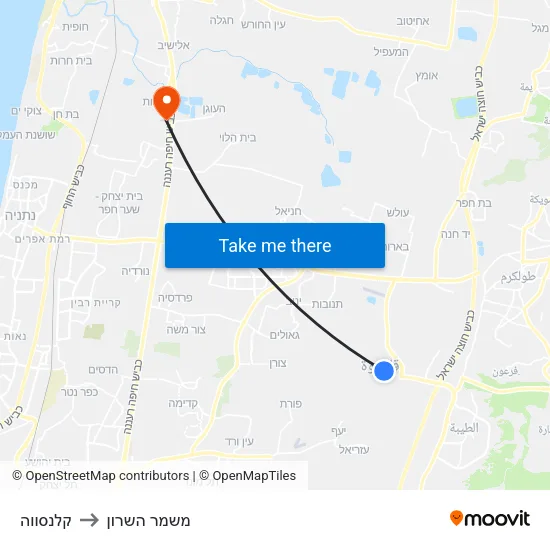 קלנסווה to משמר השרון map