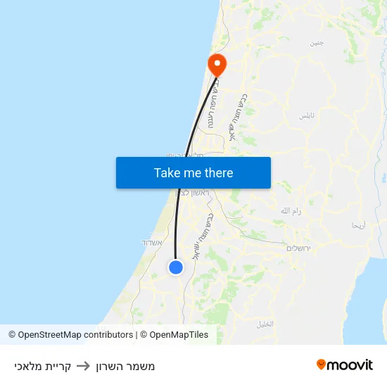 קריית מלאכי to משמר השרון map