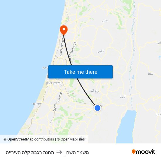 תחנת רכבת קלה העירייה to משמר השרון map