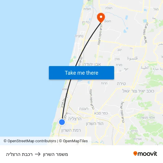 רכבת הרצליה to משמר השרון map