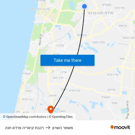 רכבת קיסריה פרדס חנה to משמר השרון map