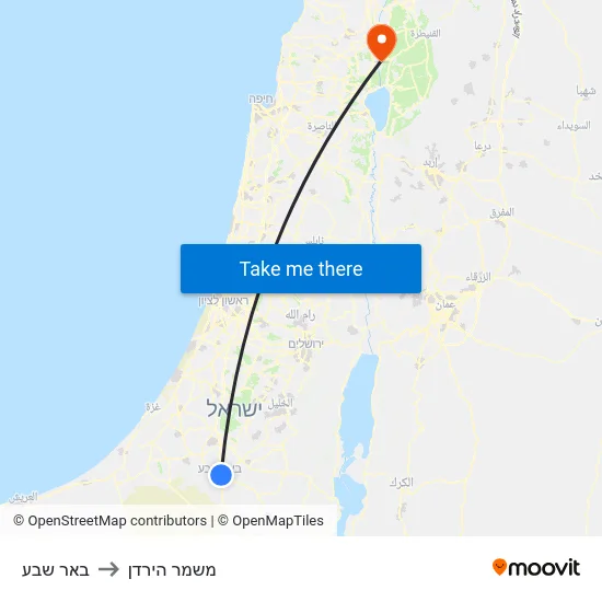 באר שבע to משמר הירדן map