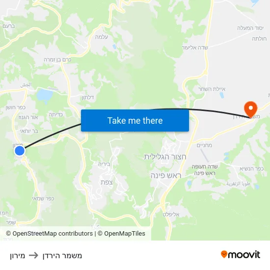 מירון to משמר הירדן map