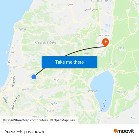 כאבול to משמר הירדן map