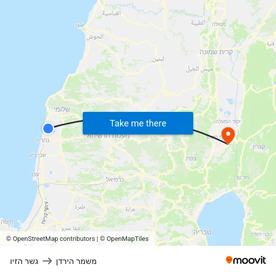 גשר הזיו to משמר הירדן map